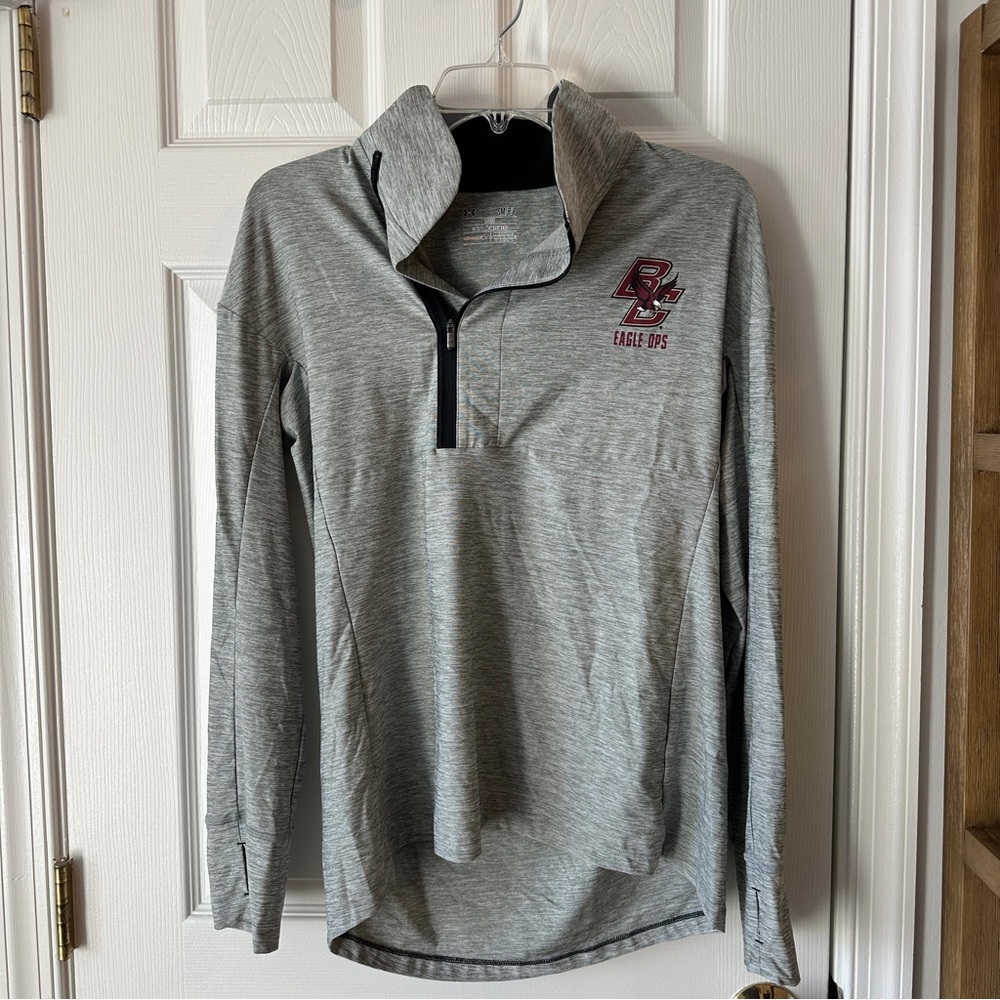 Under Armour Heather Gray Quarter-Zip Pullover with Boston College logo